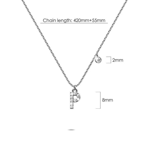 Solid 925 Sterling Silver Initial Crystal Personalised Alphabet Letter Necklace Silver